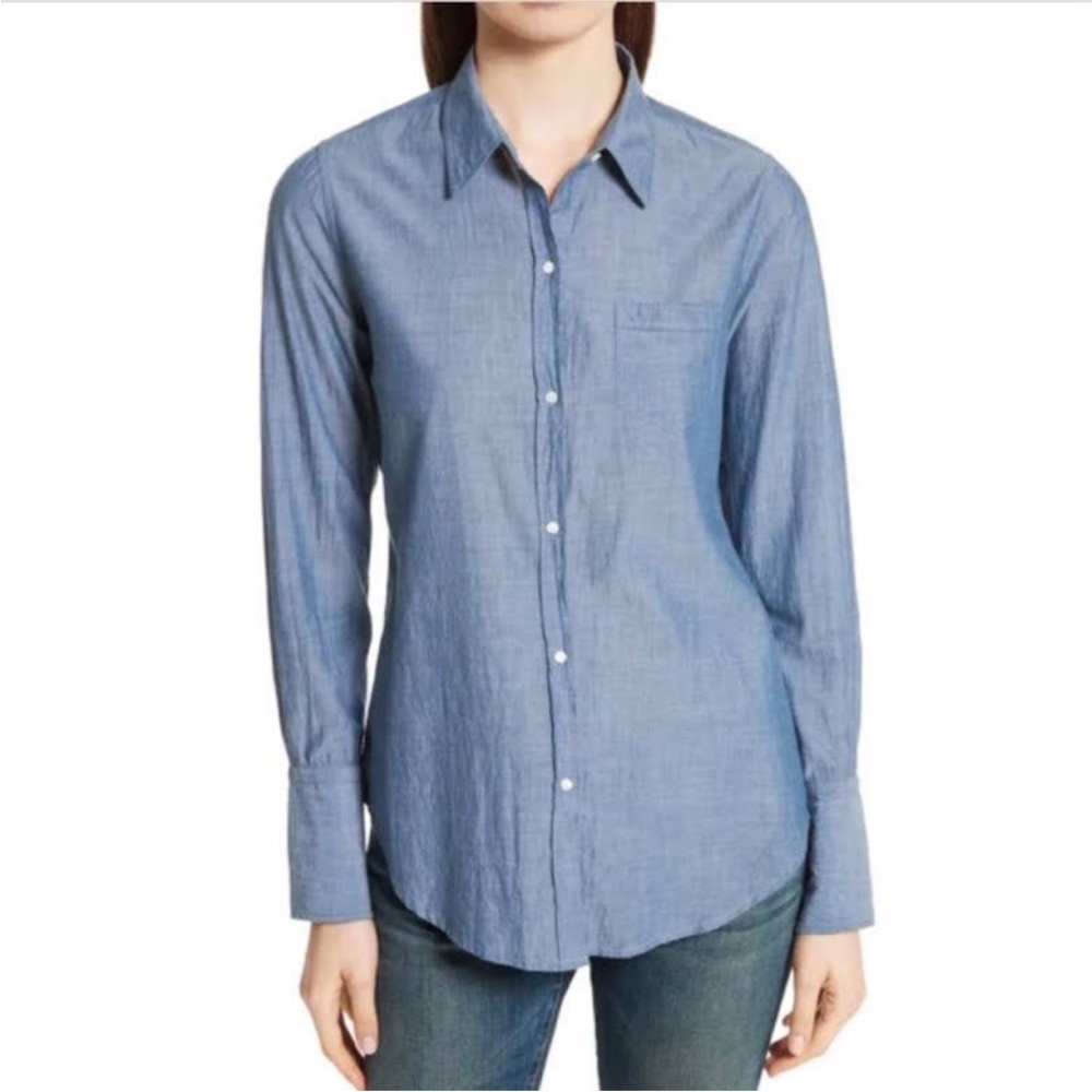 Nili Lotan long sleeve blue heathered button up